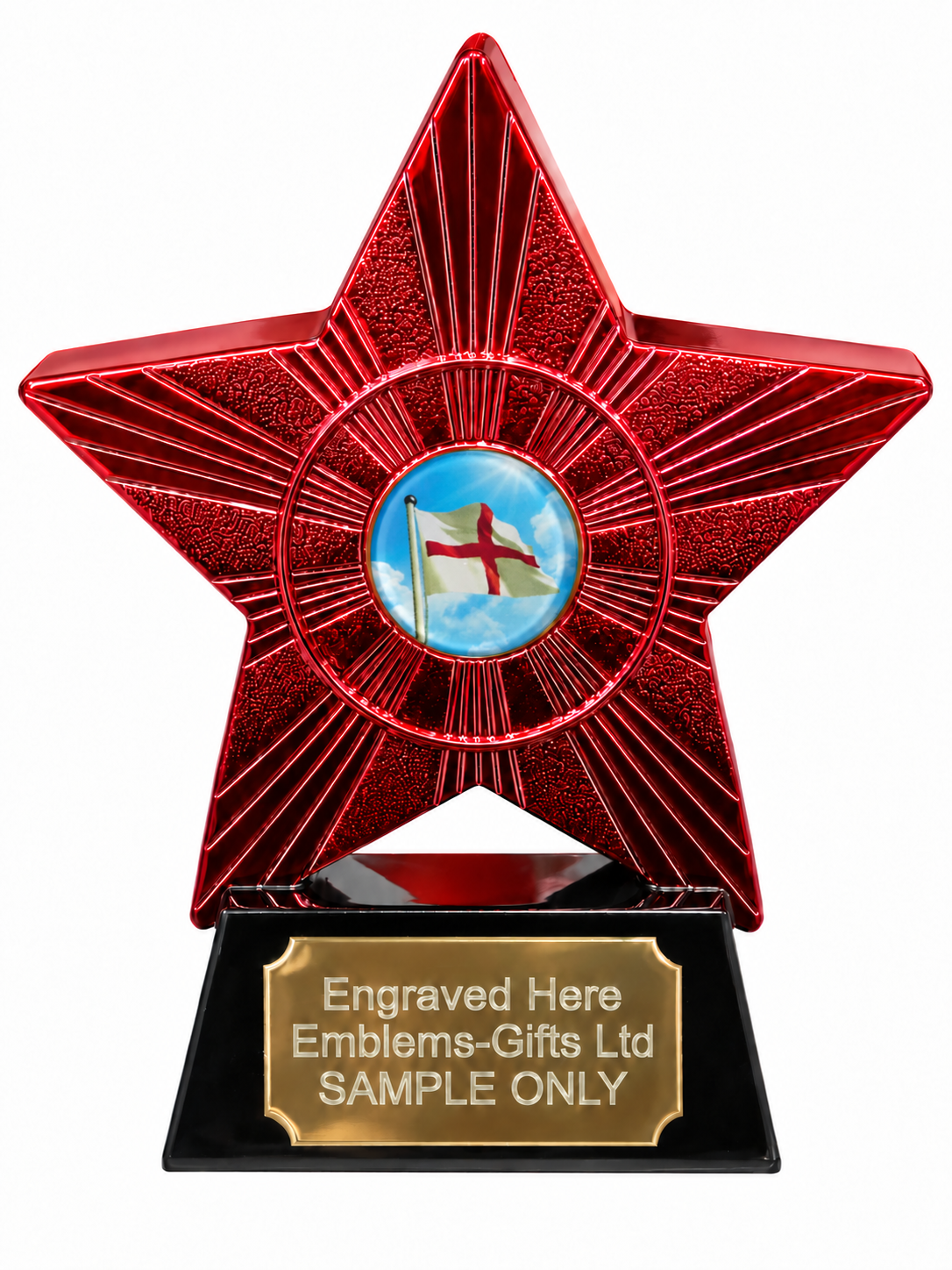 Red Superstar England Flag Resin Trophy 140 x 125mm (A1) with small England Flag centre