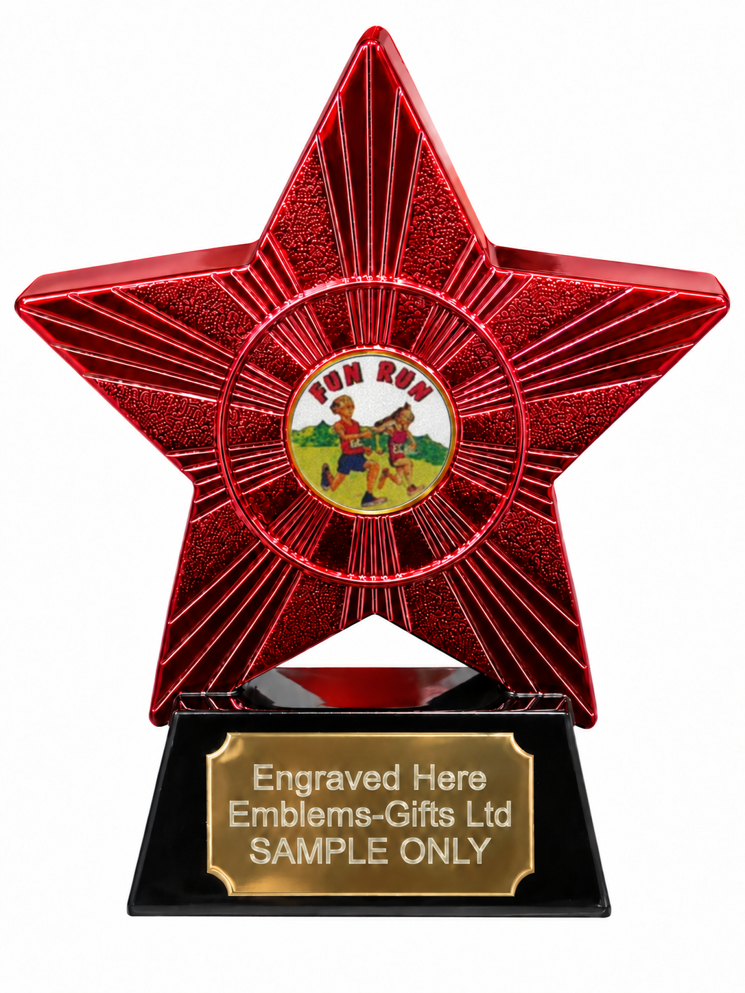 Red Superstar Fun Run Resin Trophy 140 x 125mm (A1) with small Fun Run centre
