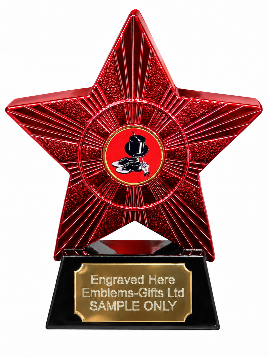 Red Superstar Top Hat and Cane Resin Trophy 140 x 125mm (A1) with small Top Hat and Cane centre