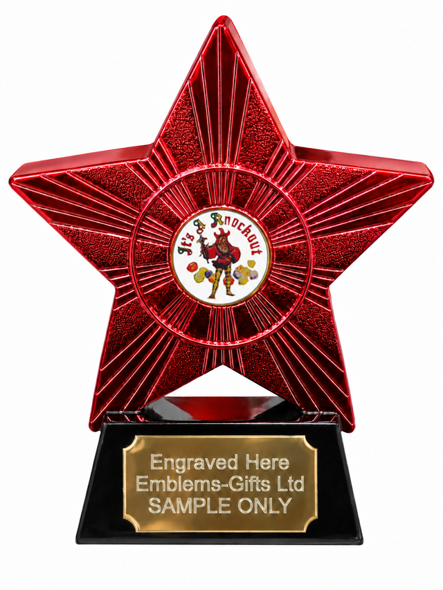 Red Superstar It's a Knockout Resin Trophy 140 x 125mm (A1) with small It's a Knockout centre
