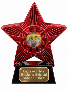Red Superstar Fencing Resin Trophy 140 x 125mm (A1) with small Fencing centre