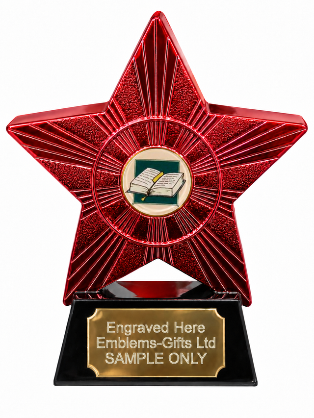 Red Superstar Education Book Resin Trophy 140 x 125mm (A1) with small Education Book centre