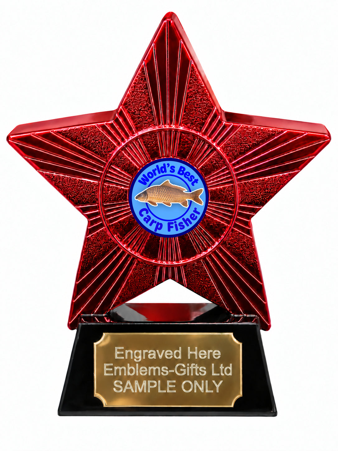 Red Superstar World's Best Carp Fisher Resin Trophy 140 x 125mm (A10)