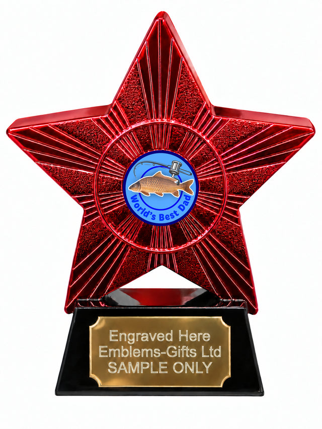 Red Superstar World's Best Dad Carp Fishing Resin Trophy 140 x 125mm (A10)