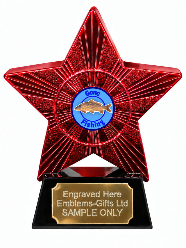 Red Superstar Gone Fishing Carp Resin Trophy 140 x 125mm (A10)