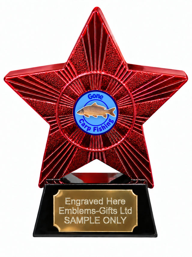 Red Superstar Gone Carp Fishing Resin Trophy 140 x 125mm (A10)
