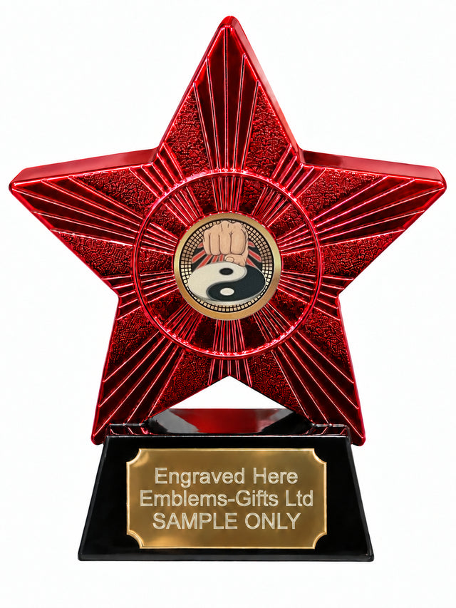 Red Superstar Martial Arts Fist Yin Yang Resin Trophy 140 x 125mm (A11)