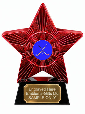 Red Superstar Shinty Crossed Sticks Resin Trophy 140 x 125mm (A11)