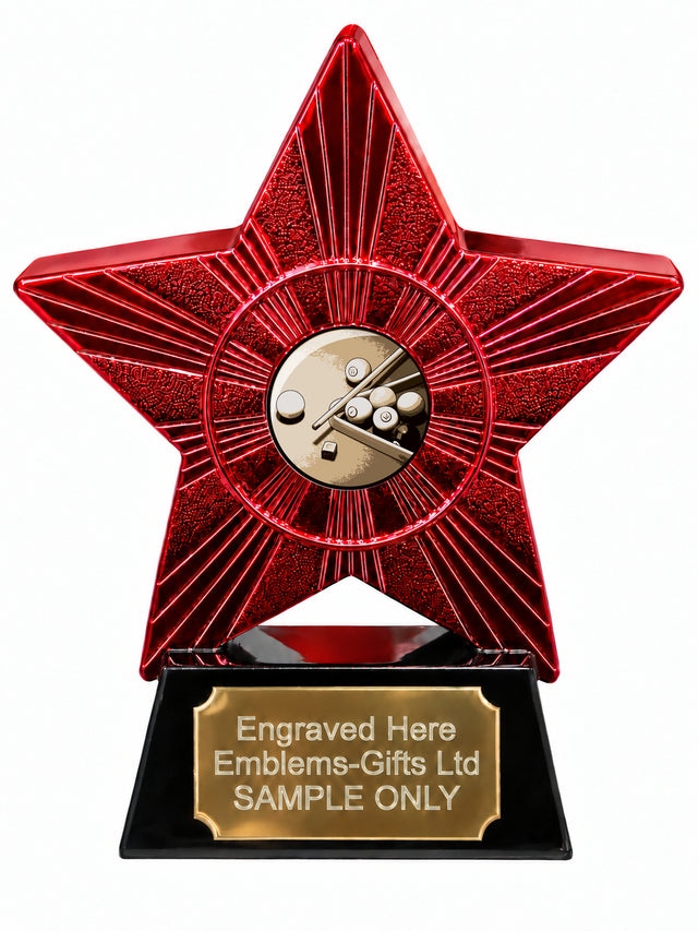 Red Superstar Billiards Balls and Cues Resin Trophy 140 x 125mm (A11)