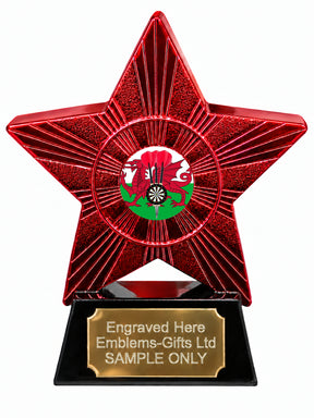 Red Superstar Wales Darts Resin Trophy 140 x 125mm (A11)