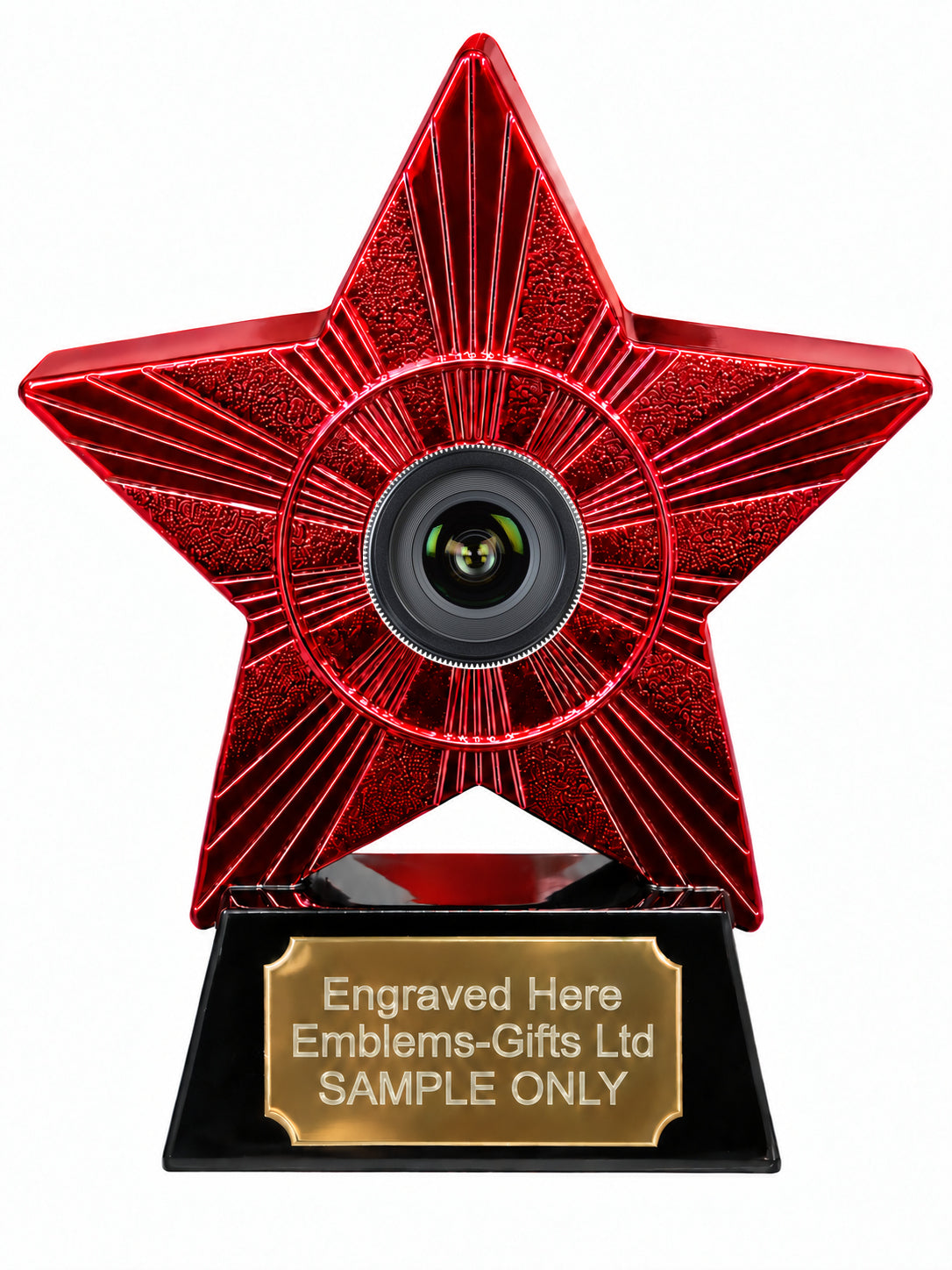Red Superstar Camera Lens Black Resin Trophy 140 x 125mm (A12)