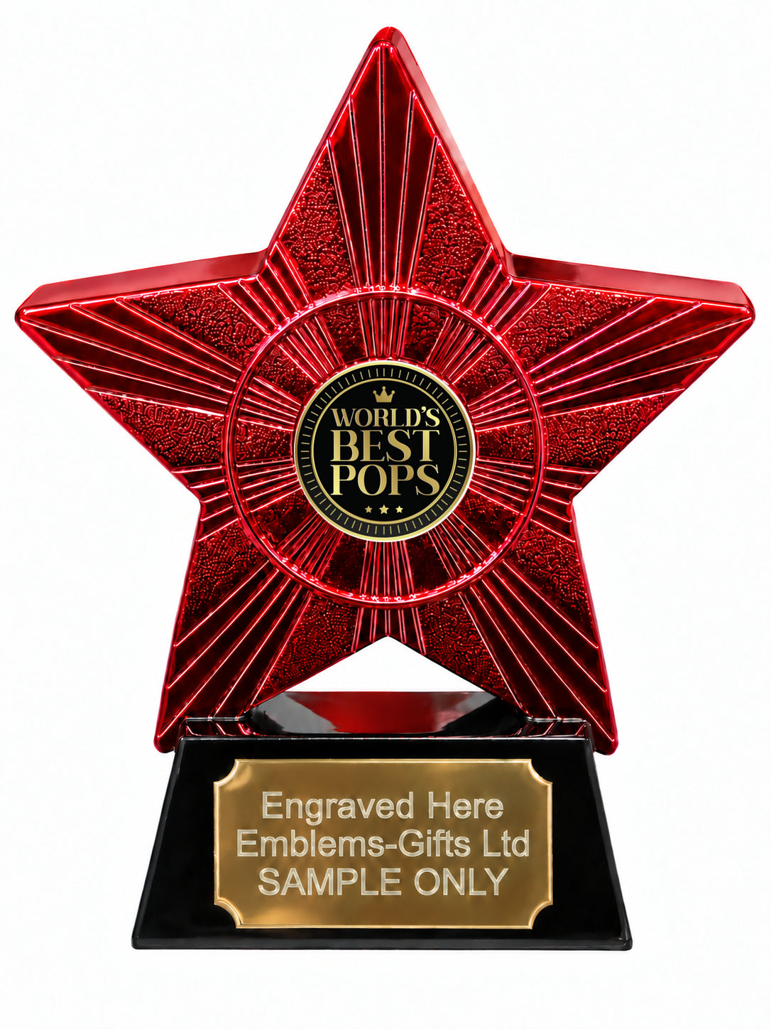 Red Superstar World's Best Pops Black and Gold Resin Trophy 140 x 125mm (A12)