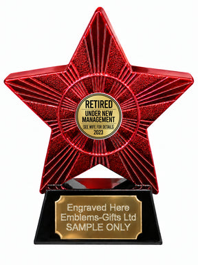 Red Superstar Retired Under New Management 2023 Resin Trophy 140 x 125mm (A12)