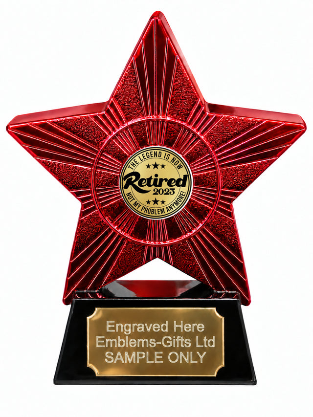 Red Superstar The Legend Is Now Retired 2023 Resin Trophy 140 x 125mm (A12)