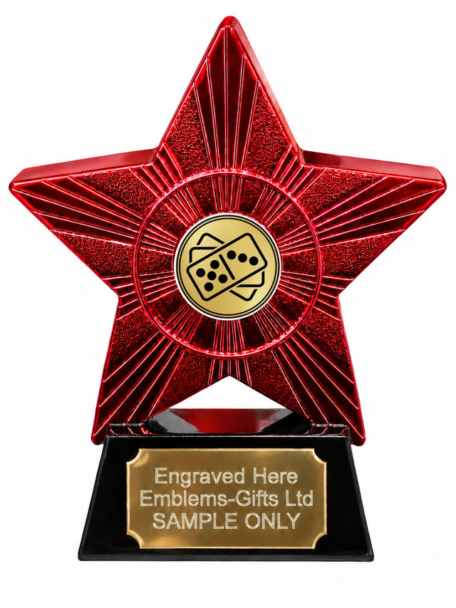 Red Superstar Dominoes Five Three Resin Trophy 140 x 125mm (A12)
