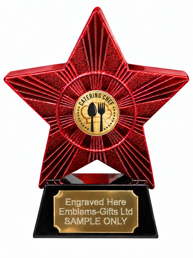 Red Superstar Catering Chef Sunburst Resin Trophy 140 x 125mm (A13)