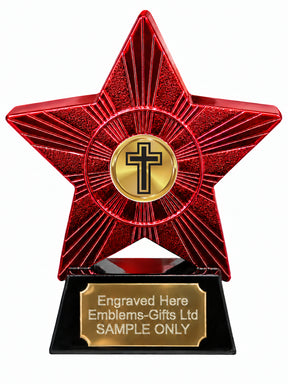 Red Superstar Christian Cross Gold Resin Trophy 140 x 125mm (A13)