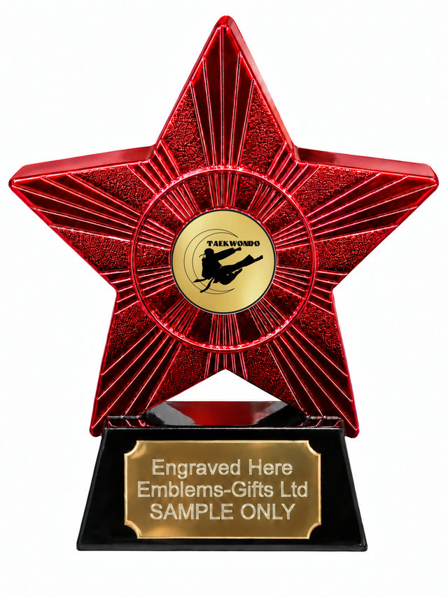 Red Superstar Taekwondo Resin Trophy 140 x 125mm (A13)