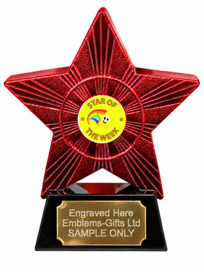 Red Superstar Star of the Week Rainbow Resin Trophy 140 x 125mm (A13)