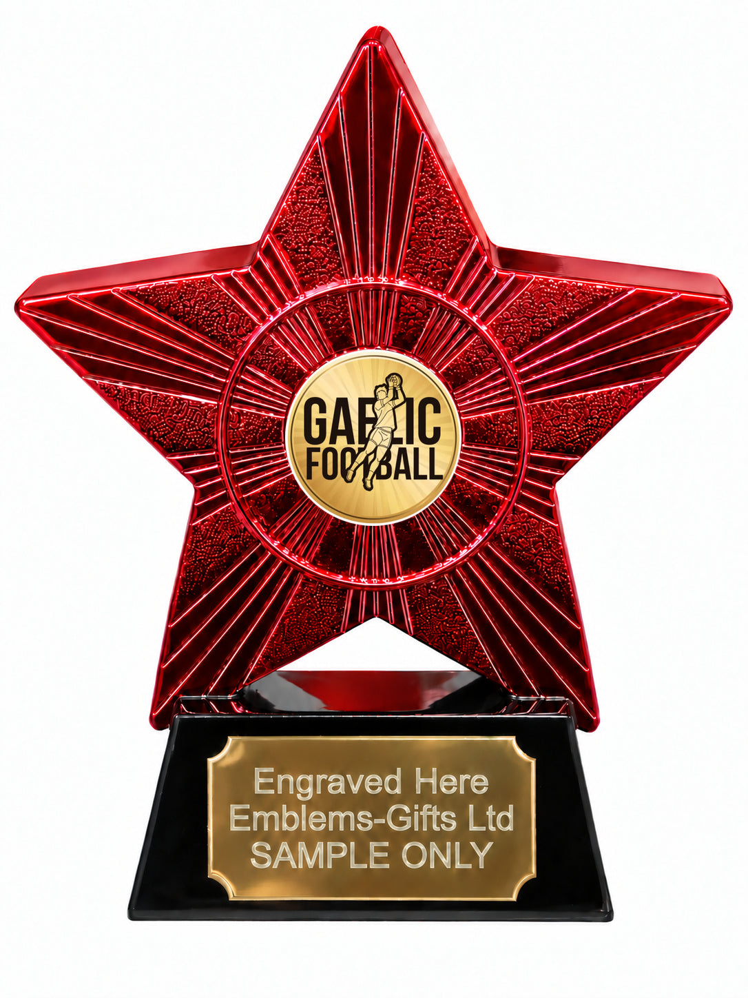 Red Superstar Gaelic Football Sunburst Resin Trophy 140 x 125mm (A14)