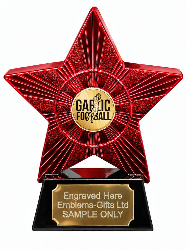 Red Superstar Gaelic Football Sunburst Resin Trophy 140 x 125mm (A14)