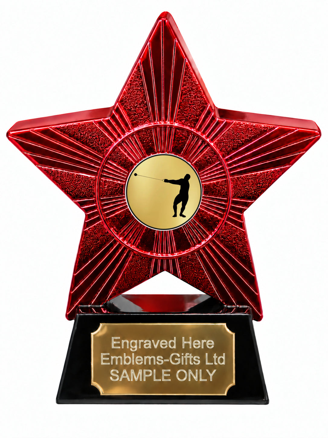 Red Superstar Male Hammer Throw Resin Trophy 140 x 125mm (A14)