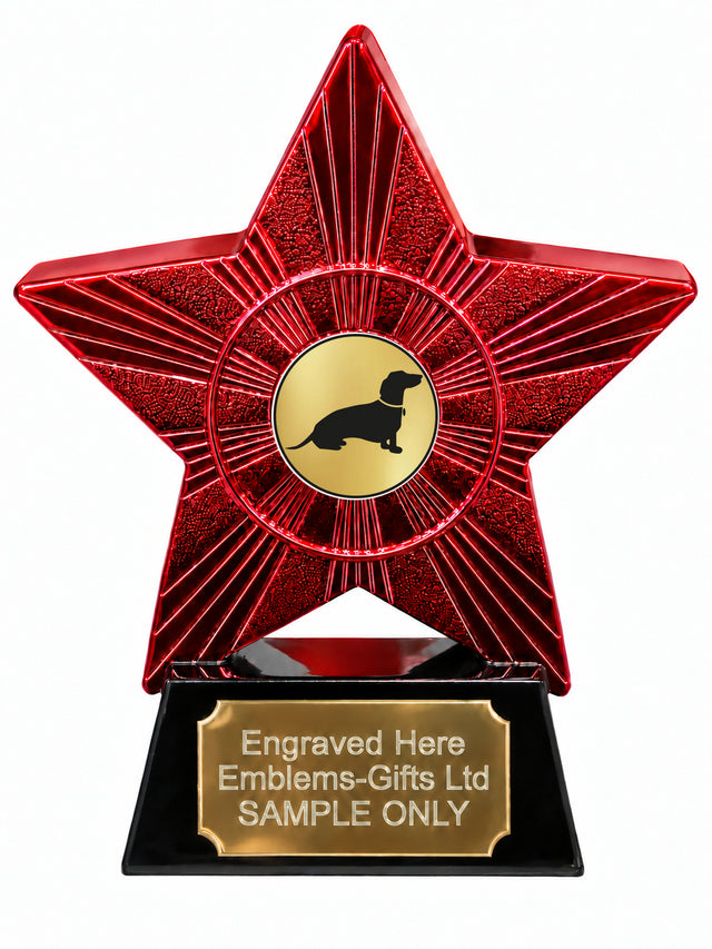 Red Superstar Dachshund Silhouette Resin Trophy 140 x 125mm (A14)
