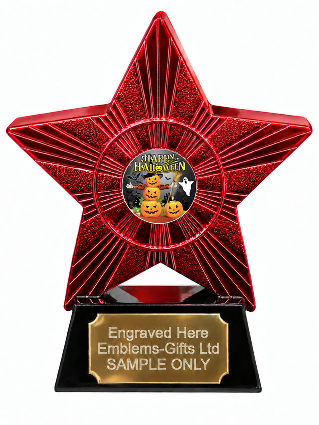 Red Superstar Happy Halloween Pumpkins Resin Trophy 140 x 125mm (A14)