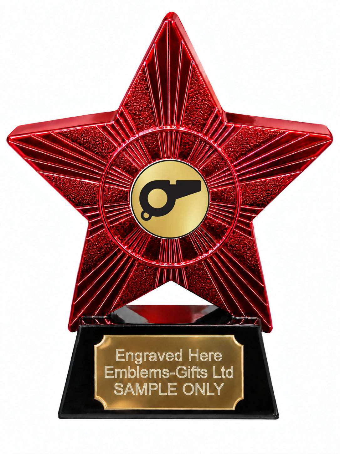 Red Superstar Referee Whistle Resin Trophy 140 x 125mm (A14)