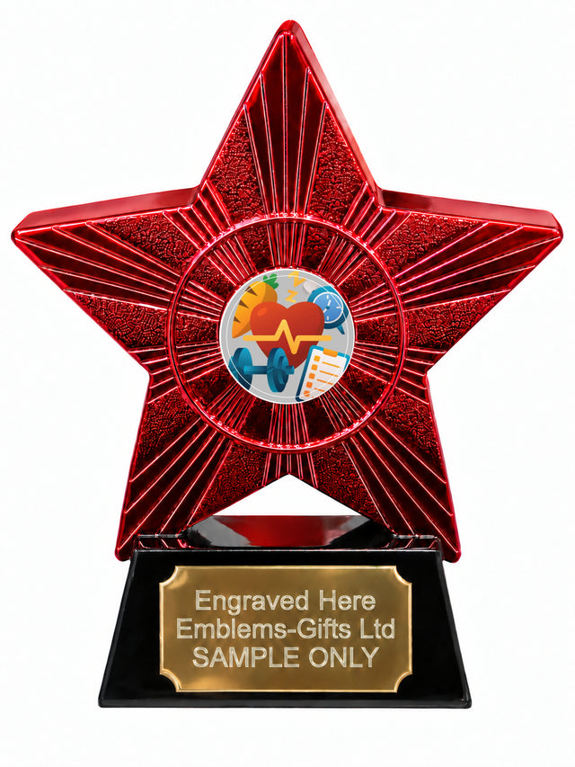 Red Superstar Health and Fitness Resin Trophy 140 x 125mm (A14)