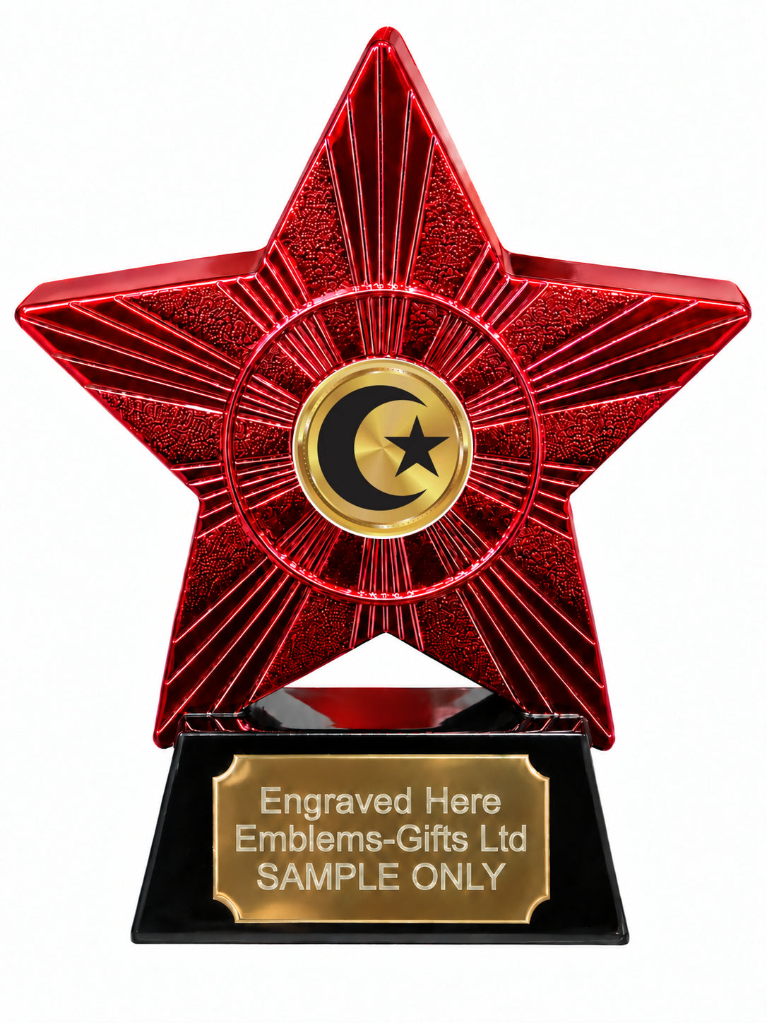 Red Superstar Crescent and Star Gold Resin Trophy 140 x 125mm (A14)