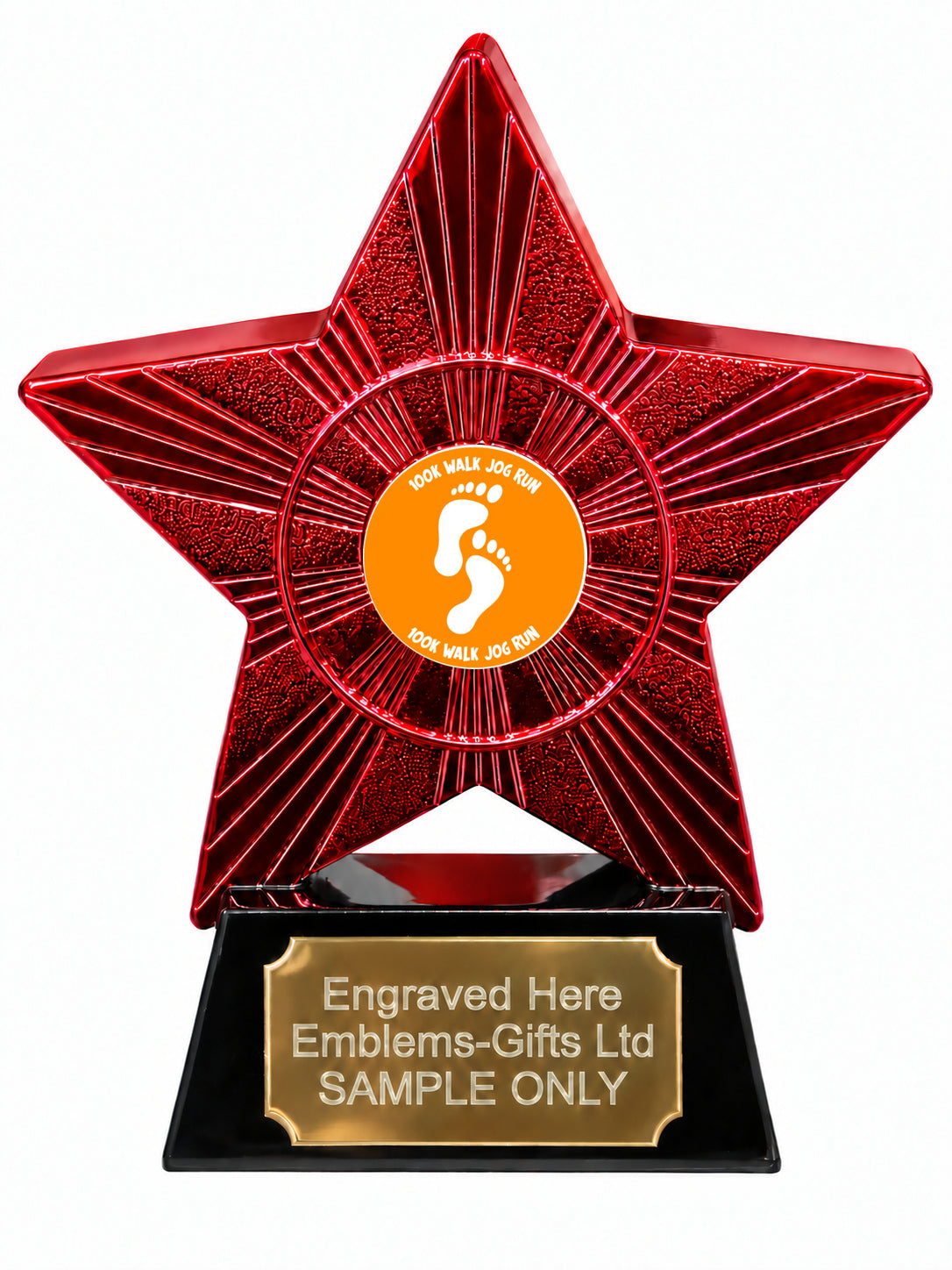 Red Superstar 100K Walk Jog Run Orange Resin Trophy 140 x 125mm (A15)
