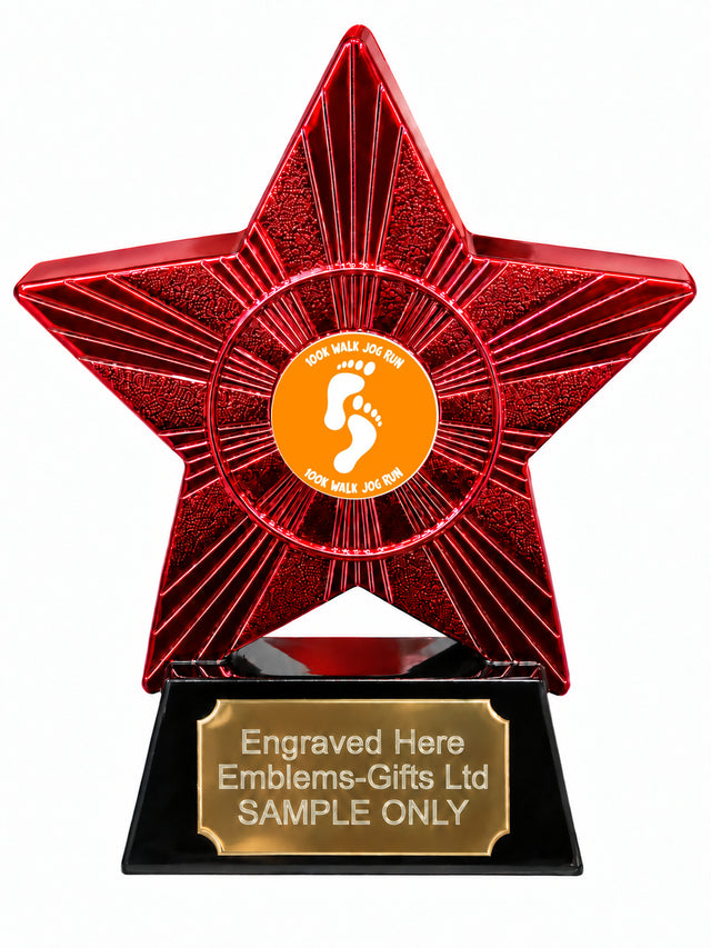 Red Superstar 100K Walk Jog Run Orange Resin Trophy 140 x 125mm (A15)