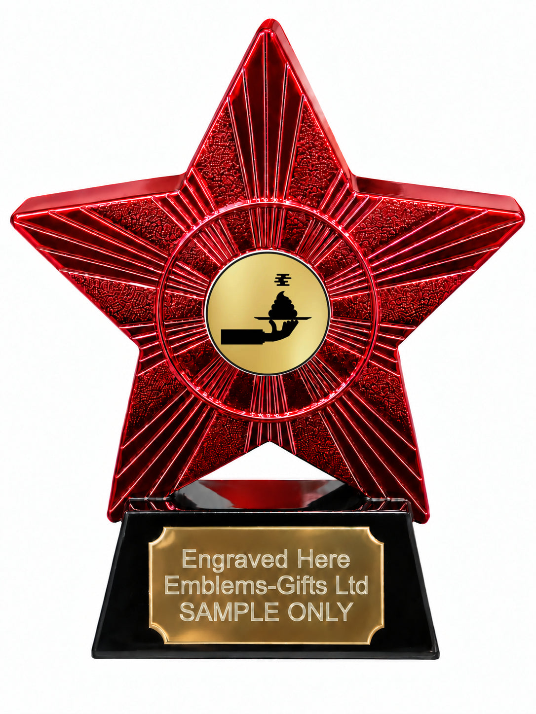 Red Superstar Poo on a Plate Resin Trophy 140 x 125mm (A15)
