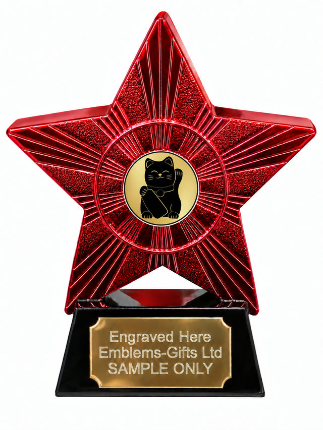 Red Superstar Lucky Cat Resin Trophy 140 x 125mm (A15)