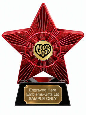 Red Superstar God Is Good Resin Trophy 140 x 125mm (A16)