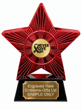 Red Superstar Never Give Up Ribbon Resin Trophy 140 x 125mm (A16)