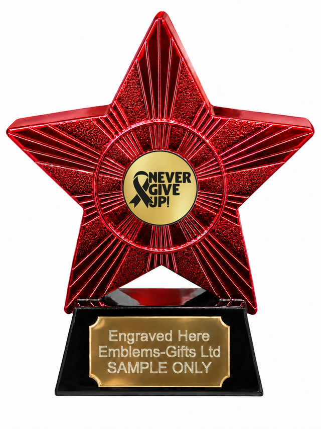 Red Superstar Never Give Up Ribbon Resin Trophy 140 x 125mm (A16)