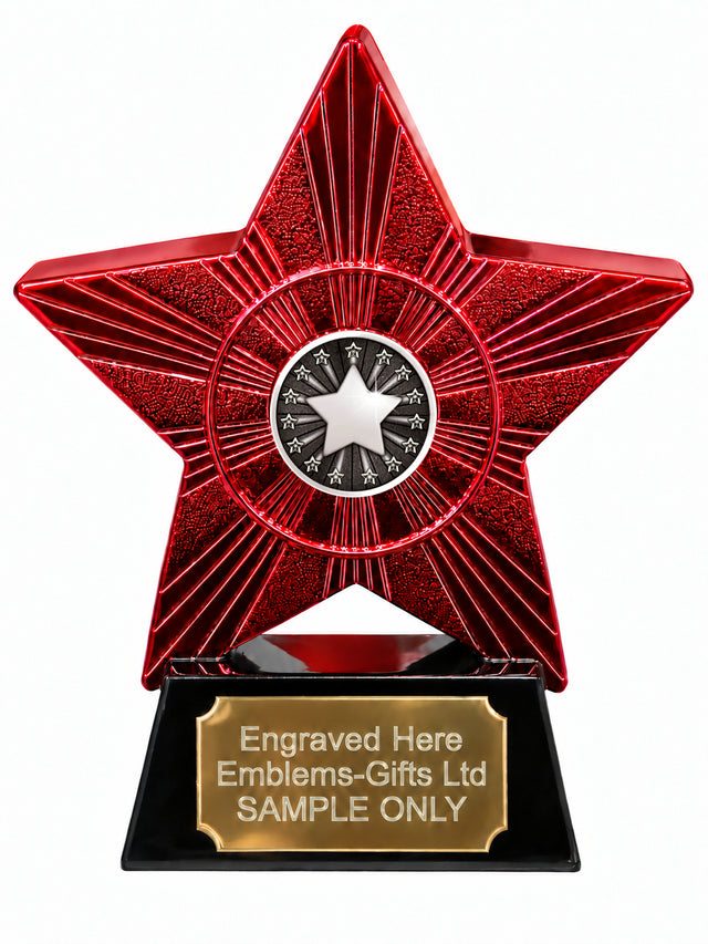 Red Superstar Silver Star Resin Trophy 140 x 125mm (A16)