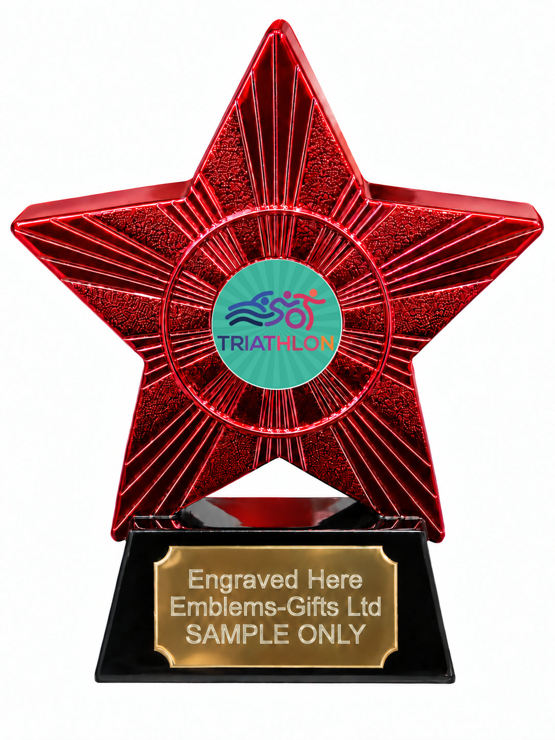 Red Superstar Triathlon Colour Resin Trophy 140 x 125mm (A16)