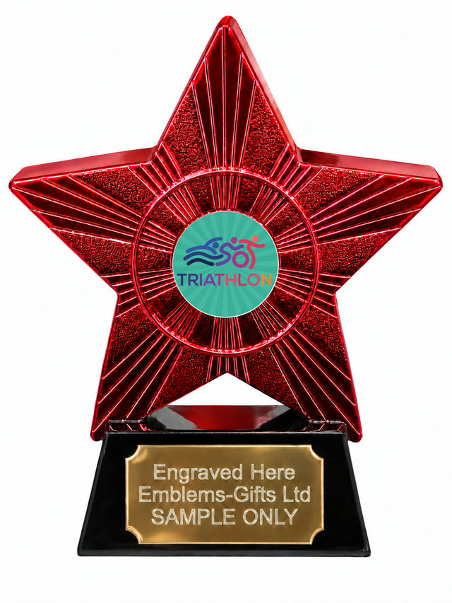 Red Superstar Triathlon Colour Resin Trophy 140 x 125mm (A16)