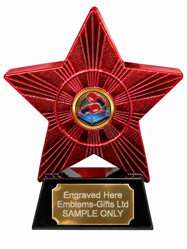Red Superstar Boxing Ring Resin Trophy 140 x 125mm (A2) with small Boxing Ring centre