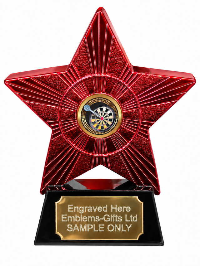 Red Superstar Darts Bullseye Resin Trophy 140 x 125mm (A2) with small Darts Bullseye centre