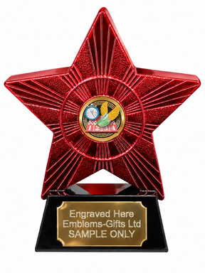 Red Superstar Athletics Track Resin Trophy 140 x 125mm (A2) with small Athletics Track centre