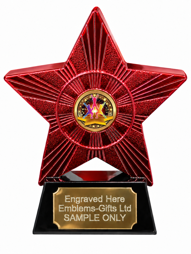 Red Superstar Dance Stars Resin Trophy 140 x 125mm (A2) with small Dance Stars centre