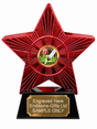 Red Superstar Cricket Bat and Ball Resin Trophy 140 x 125mm (A2) with small Cricket Bat and Ball centre
