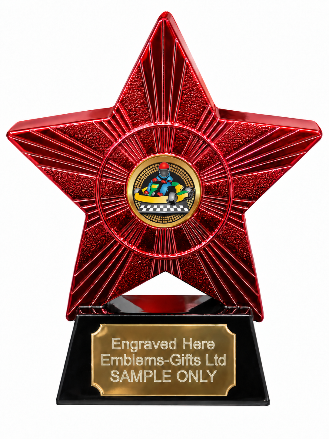 Red Superstar Go Karting Resin Trophy 140 x 125mm (A2) with small Go Karting centre