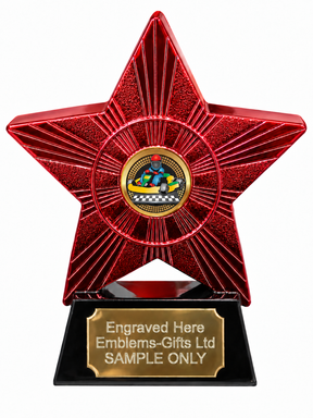 Red Superstar Go Karting Resin Trophy 140 x 125mm (A2) with small Go Karting centre