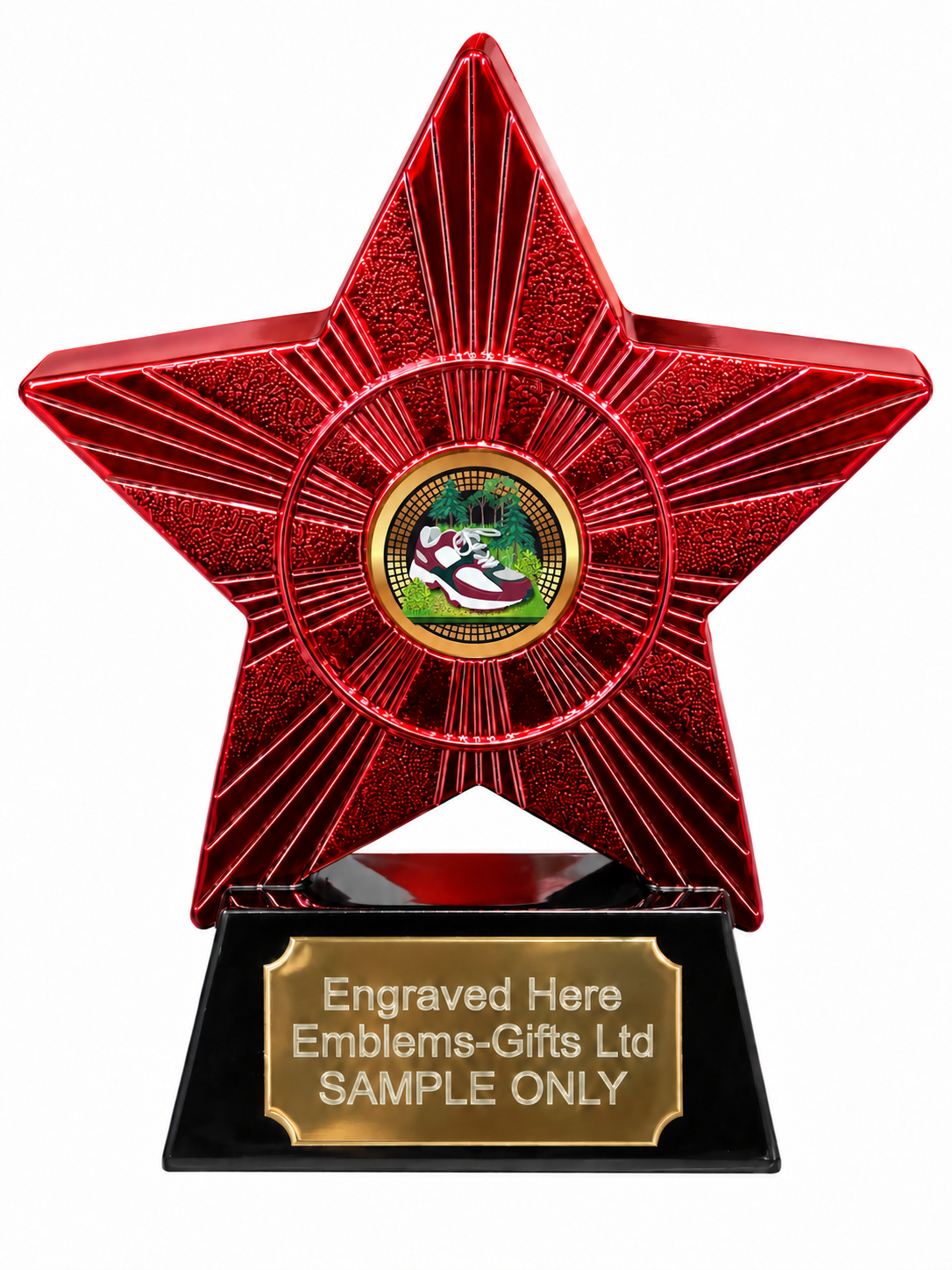 Red Superstar Walking Hiking Resin Trophy 140 x 125mm (A2) with small Walking Hiking centre