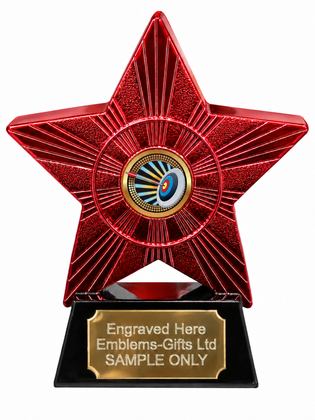 Red Superstar Archery Bullseye Resin Trophy 140 x 125mm (A2) with small Archery Bullseye centre